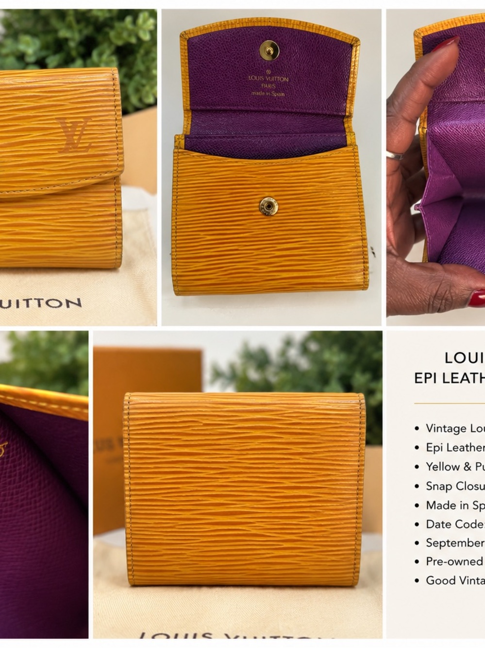 Louis Vuitton Yellow Epi Leather Compact Wallet with Purple Interior